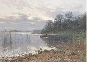 Charlotte Wahlstrom Lake landscape at dusk Sweden oil painting artist